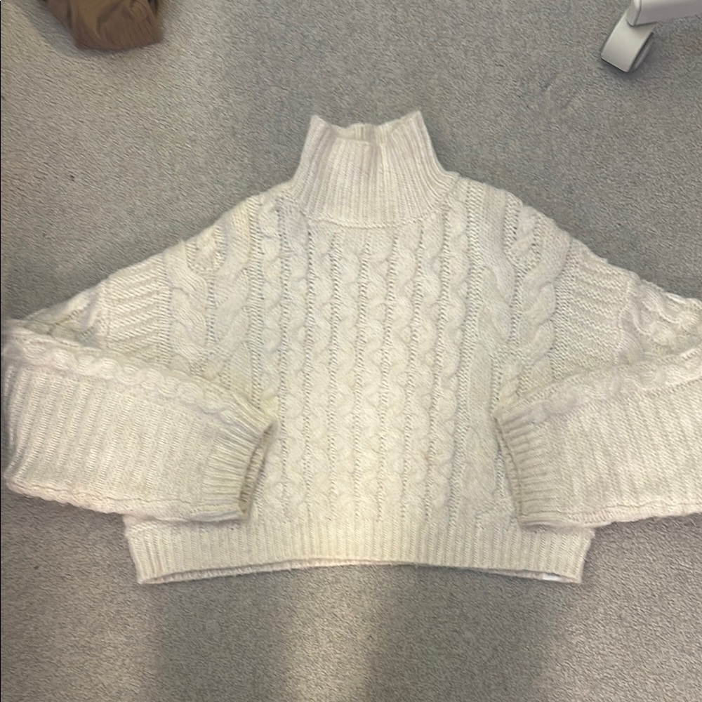 Topshop Cream Turtleneck Sweater with Chunky Knit